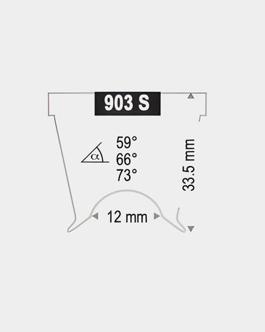 Technische Abbildung Haag-Streit Drei-Spiegel-Kontaktglas 903 S mit Maß- und Winkelangaben
