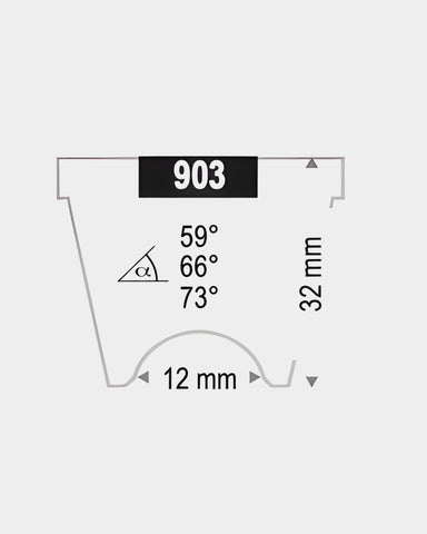 Technische Abbildung Haag-Streit Drei-Spiegel-Kontaktglas 903 mit Maß- und Winkelangaben