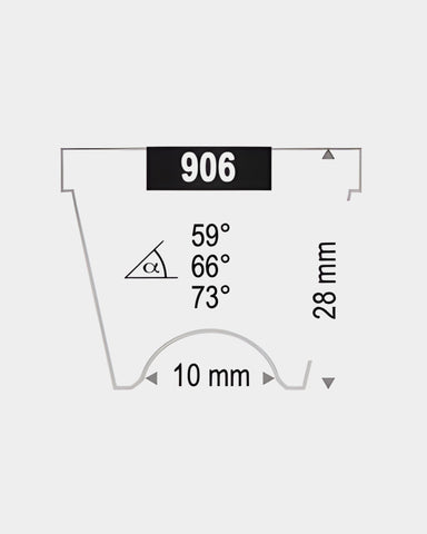 Technische Abbildung Haag-Streit Drei-Spiegel-Kontaktglas 906 mit Maß- und Winkelangaben