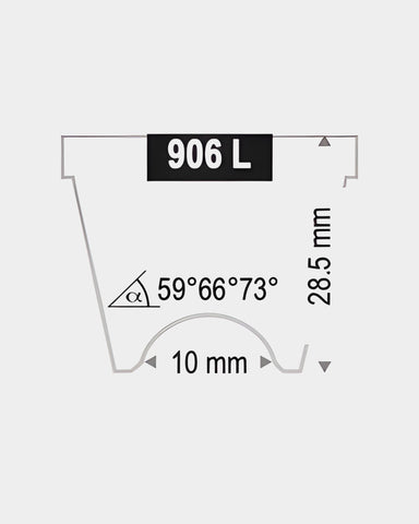 Technische Abbildung Haag-Streit Kontaktglas 906 L mit Maß- und Winkelangaben