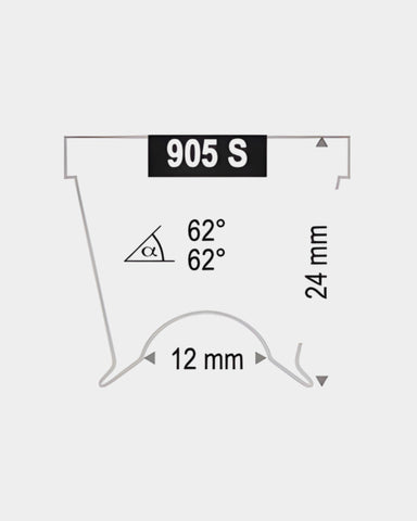 Technische Abbildung Haag-Streit Kontaktglas 905 S mit Maß- und Winkelangaben