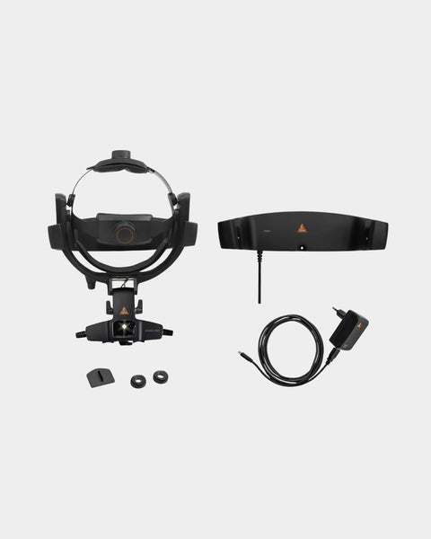 Heine Omega 600 indirektes Ophthalmoskop Set inkl Wand-Ladestation - Frontalansicht