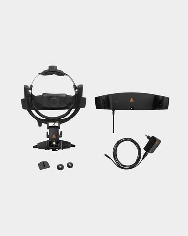 Heine Omega 600 indirektes Ophthalmoskop Set inkl Wand-Ladestation - Frontalansicht